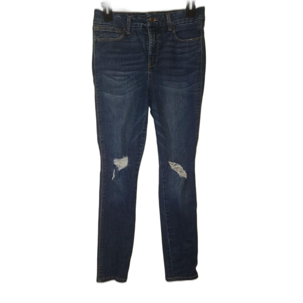 New York Rewash Brand Jeans Womens Dark Blue Wash Distressed Skinny Size 5 27"